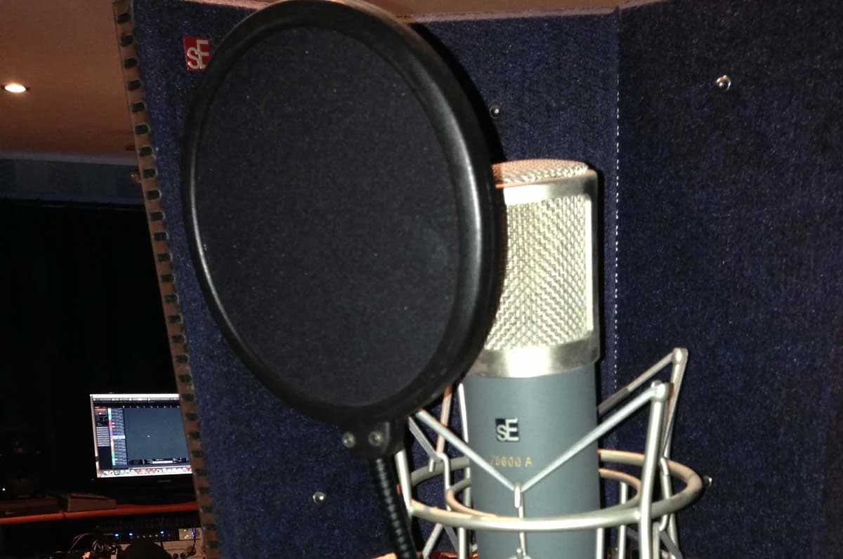 Recording microphone in the Potting Shed studio